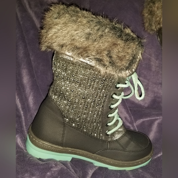 Women's Justice Winter Snow Boots 5M Faux Furr Cuffed & Lace Up - Picture 2 of 9